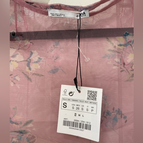 Zara printed floral sheer romantic love sleeve top - Picture 15 of 16